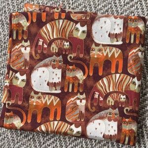 Laurel Burch Cat Fabric in Brown, Orange, and White, 1 1/2 yards